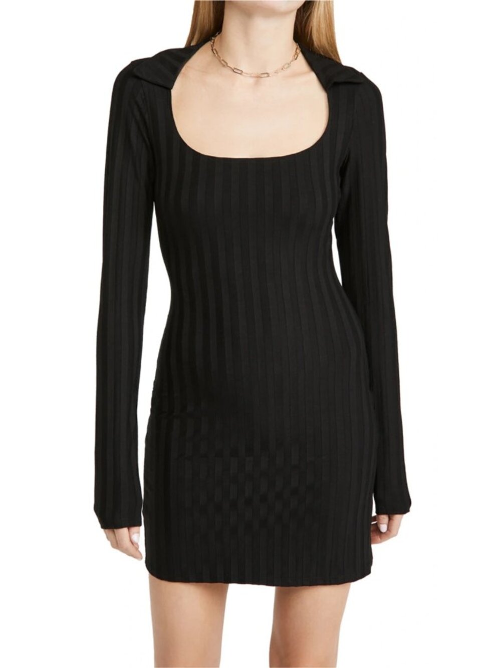 Reformation Vittoria Black Silhouette Pleated Long Sleeve Short Dress, Size M